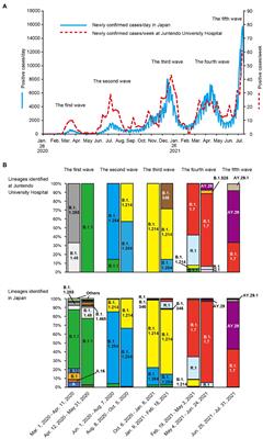 Molecular characterization of SARS-CoV-2 detected in Tokyo, Japan during five waves: Identification of the amino acid substitutions associated with transmissibility and severity